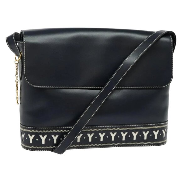 SAINT LAURENT Y Cut Shoulder Bag Leather Navy Gold - Picture 1 of 15